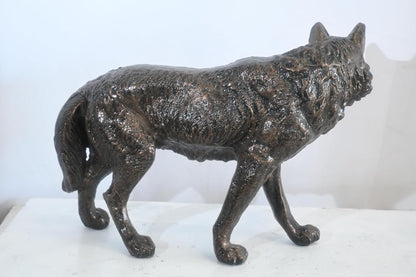 Aluminum Walking Wolf Statue Bronze Tone Finish 23"x11"x16"H