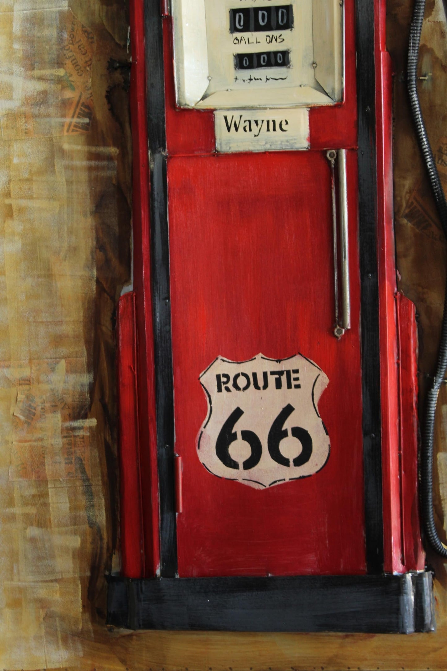 Route 66 Red Gas Pump 3D Sheet Metal Wall Art Painting 40" x 2" x 79"H