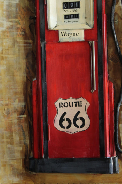 Route 66 Red Gas Pump 3D Sheet Metal Wall Art Painting 40" x 2" x 79"H