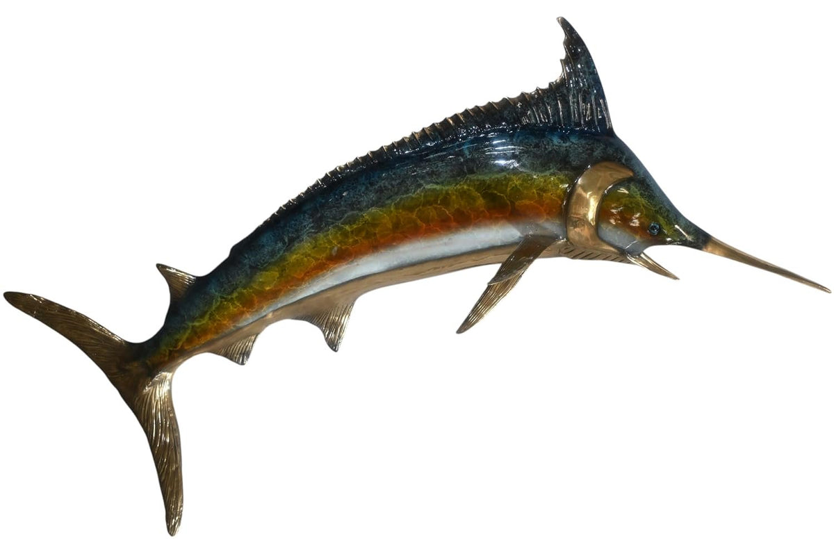 Pair of Bronze Marlin Wall Sculptures Coastal Fish Decor 56"x24"x13"H
