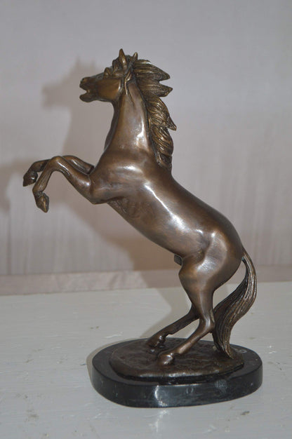 Rearing Horse Small Bronze Statue -  Size: 8"L x 4"W x 11"H.