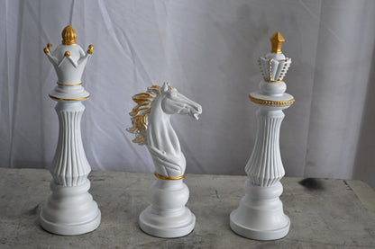 Decorative Chess Pieces Set White Gold Resin Figurines 4"x13"x14"H