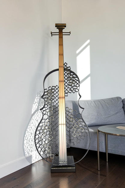 Creative Metal Guitar Structure on Base Modern Art Piece Size: 20" x 24" x 70"H