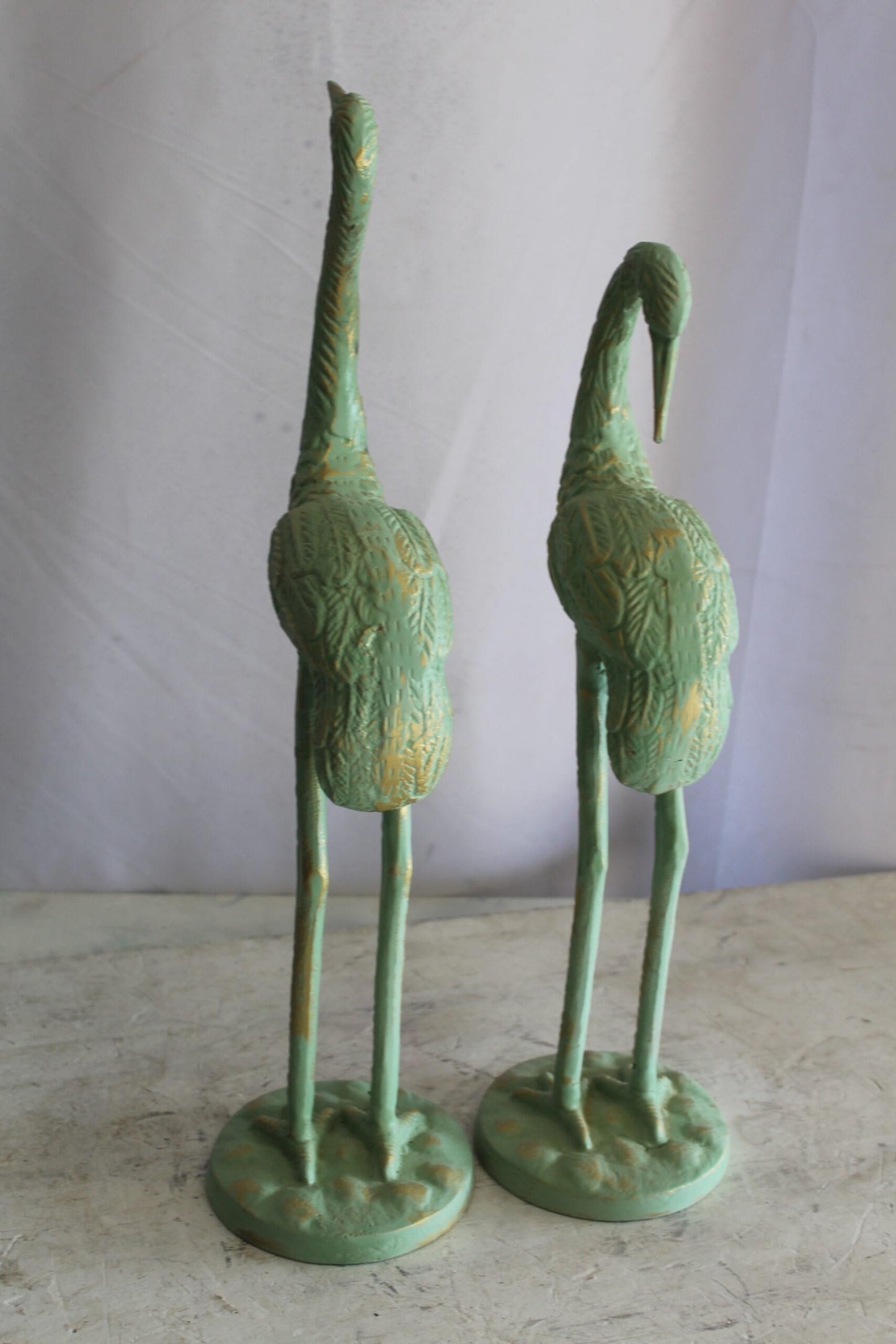 Pair of Aluminum Crane with Green Patina Finish 24" x 14" x 42"H