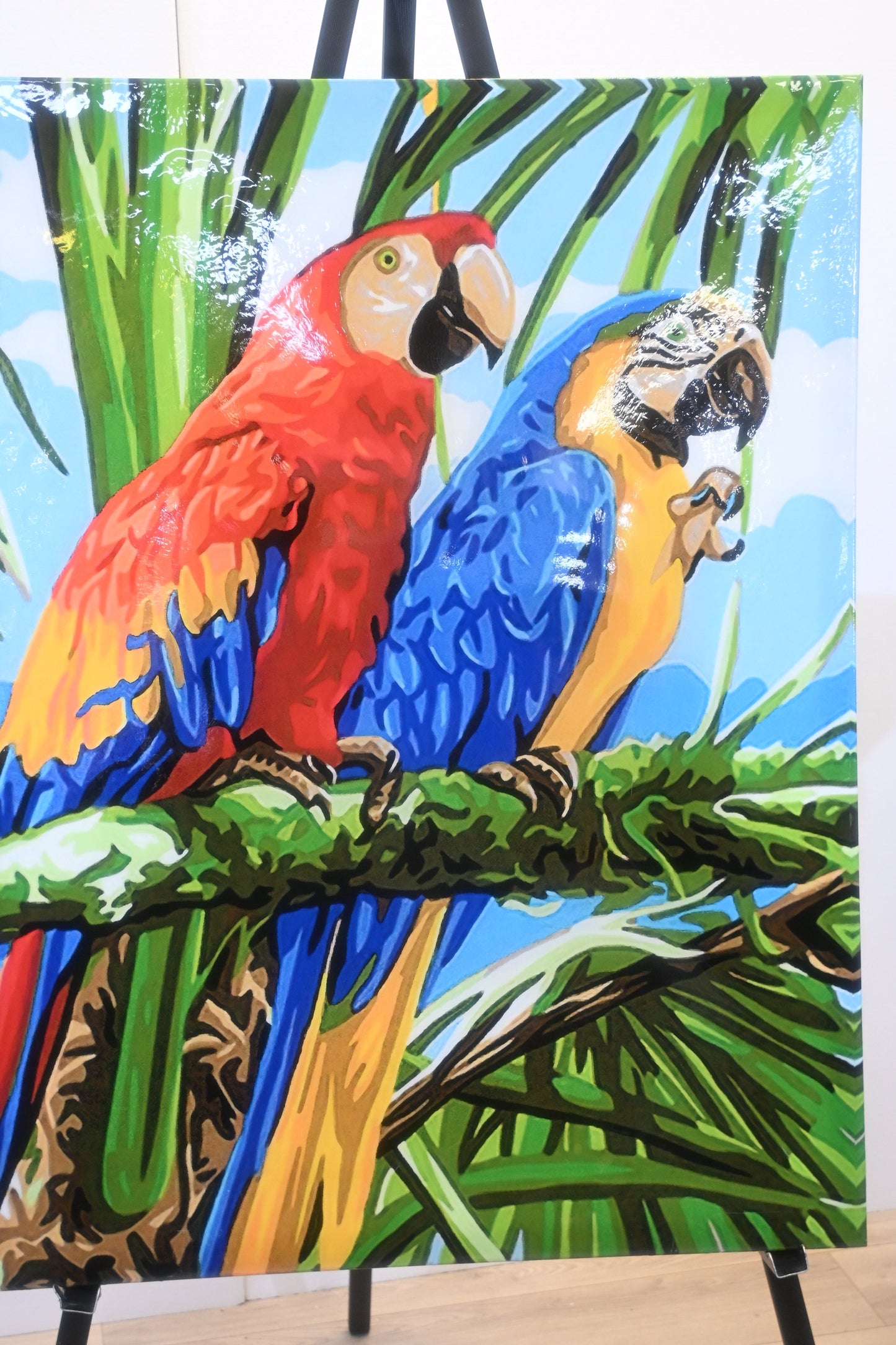 Colorful Macaw Parrots Tropical Resin Covered Canvas 32"x42"