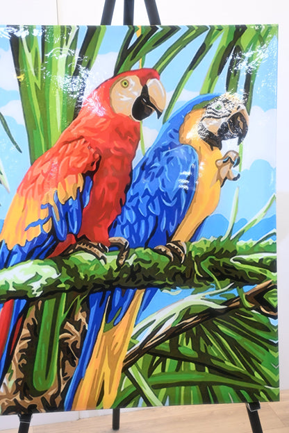 Colorful Macaw Parrots Tropical Resin Covered Canvas 32"x42"