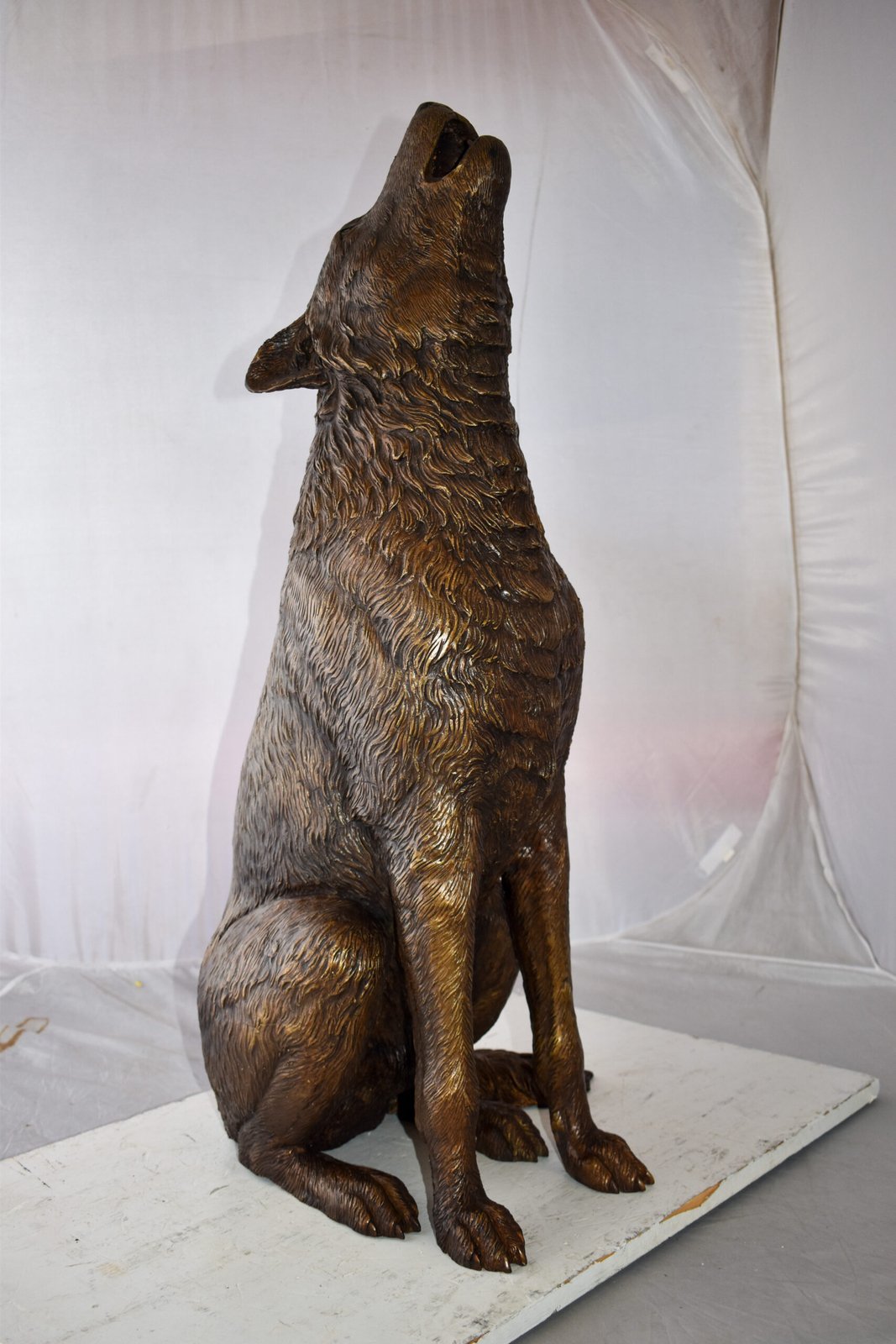 Howling Wolf looking toward the sky Bronze Statue Size: 19" x 19" x 37"H