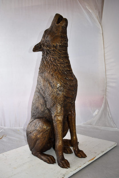 Howling Wolf looking toward the sky Bronze Statue Size: 19" x 19" x 37"H