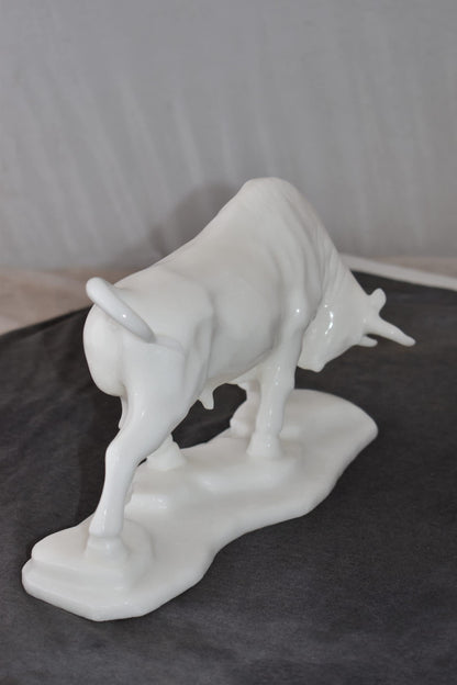 Wall Street Bull Made of White Marble Size: 11" x 5" x 7"H