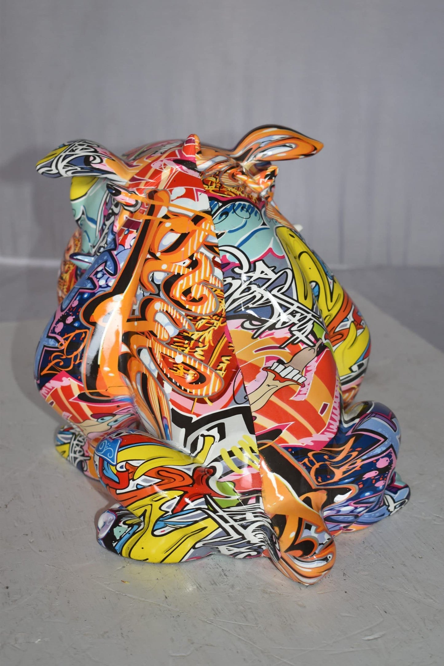 Modern Art Graffiti Bulldog Statue Made of Resin Size: 11" x 5" x 7"H