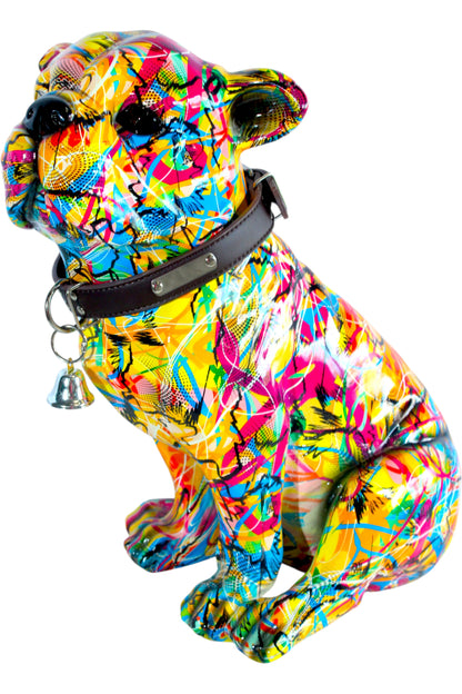 Vibrant Bulldog Resin Statue Pop Art Style Dog Decor Sculpture 18" x 11" x 19"H
