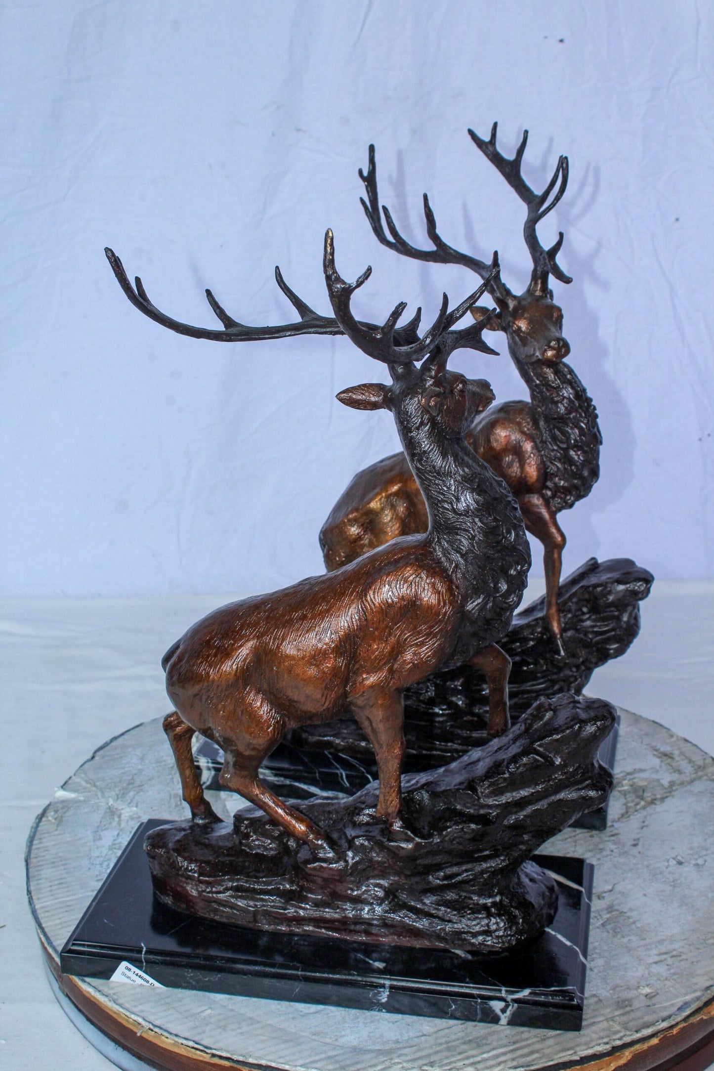 Bronze Pair of Deer Statues on Marble Base Lost Wax Method 15" x 10" x 21"H