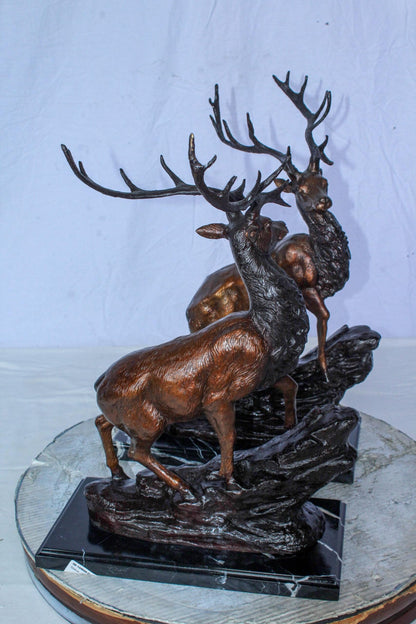 Bronze Pair of Deer Statues on Marble Base Lost Wax Method 15" x 10" x 21"H