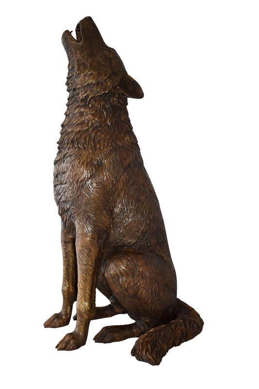 Howling Wolf looking toward the sky Bronze Statue Size: 19" x 19" x 37"H