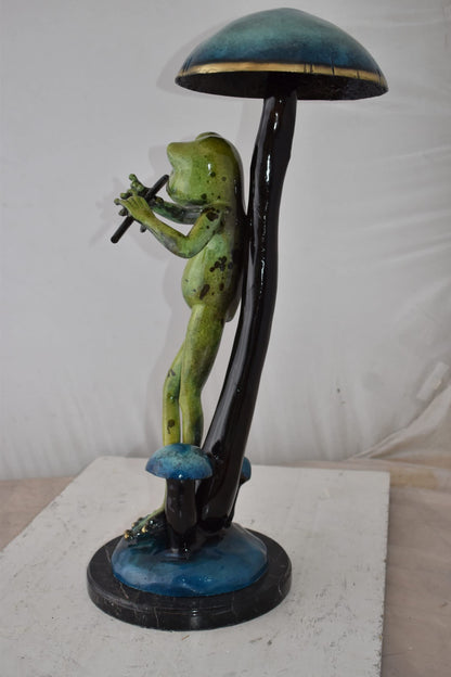 Musical Green Frog Playing the Flute Bronze Statue Size: 14" x 12" x 27"H