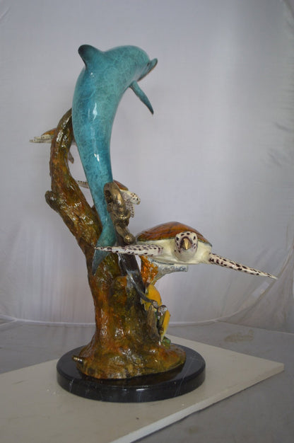 Dolphin medium with Turtles Fountain Bronze Statue -  Size: 24"L x 34"W x 36"H.
