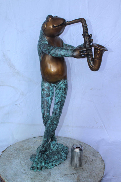 Musical Frog Playing Saxophone Bronze Fountain, Fun home Decor 14" x 9" x 32"H