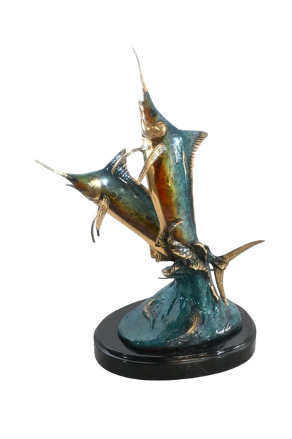 Marlin Pair Circular Formation Bronze Sculpture 17"x12"x21"H