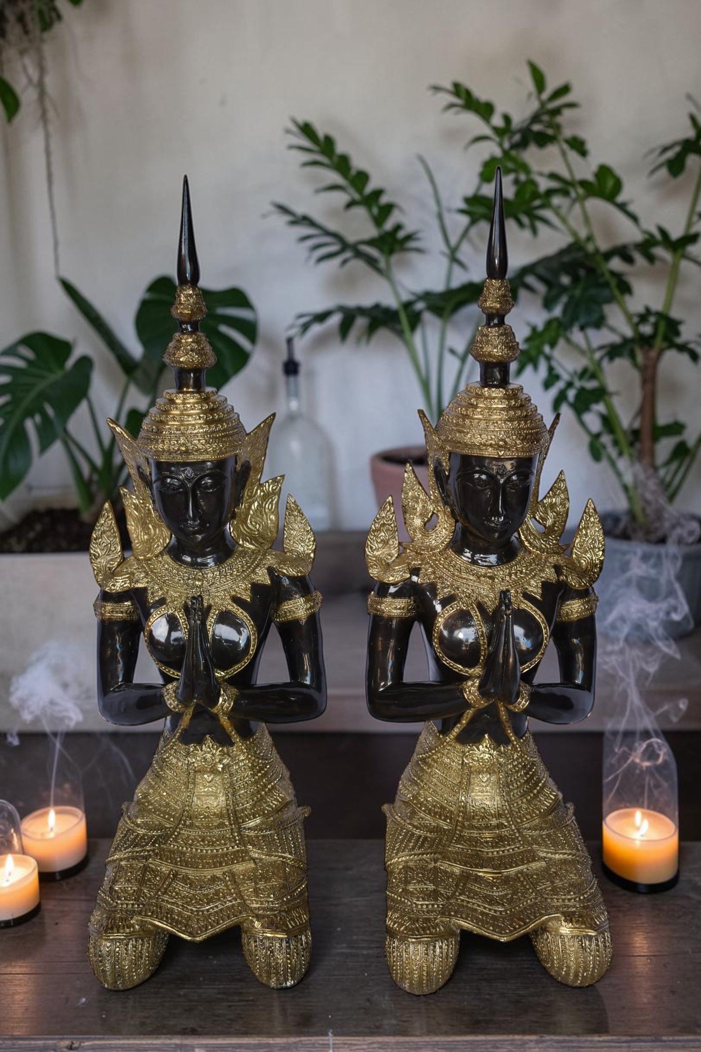 Thepphanom Made of Bronze with gold finish statue Size: 9" x 10" x 29"H