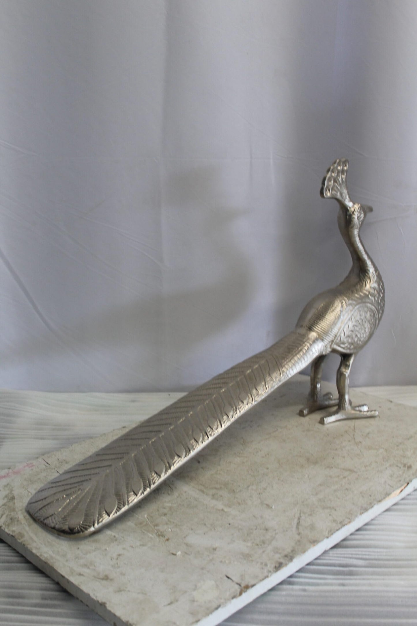 Elegant Aluminum Peacock Statue, Graceful Home Decor 33" x 7" x 20"H