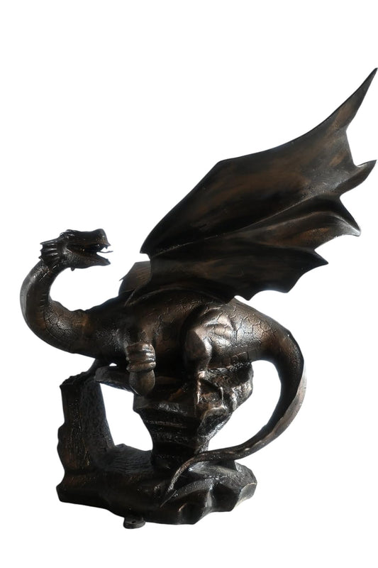 Aluminum Dragon Sculpture Dark Bronze Patina Wing Spread 32"x35"x52"H