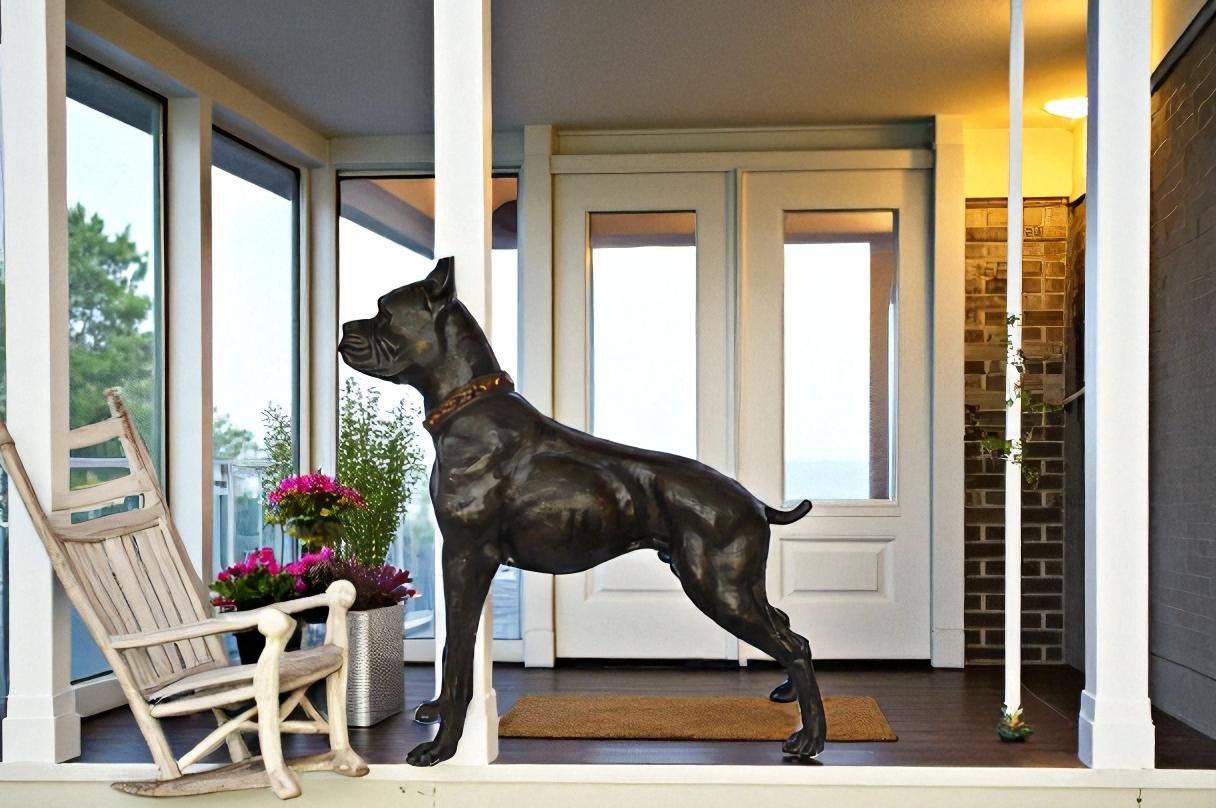 Boxer Dog bronze statue - Size: 35"L x 10"W x 36"H.