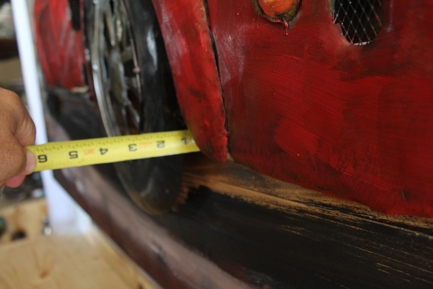 NIFAO Classic Roadster Inspired Red Car 3D Metal Art on Wood 79" x 2" x 40"H