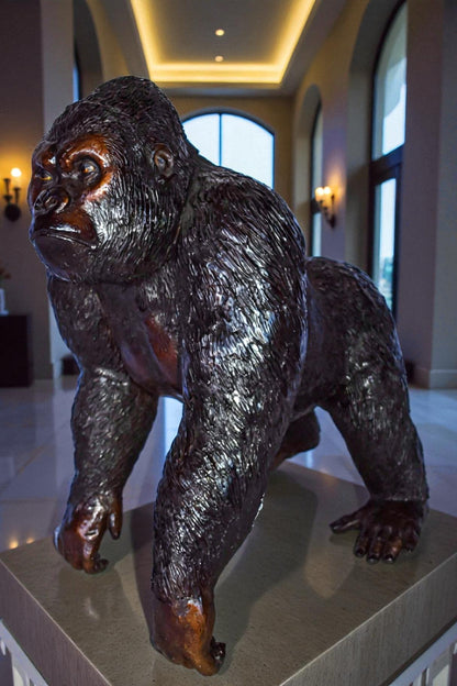Giant King Kong Gorilla Looking Around Bronze Statue Size: 58" x 38" x 60"H