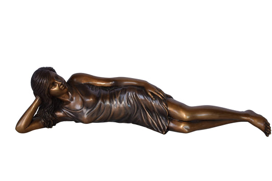 Gorgeous Young Lady Laying on The Ground Bronze Statue - Size: 5"L x 21"W x 5"H.