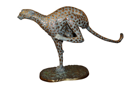 Running Cheetah - Gold Pleated Bronze Statue -  Size: 67"L x 23"W x 41"H. 