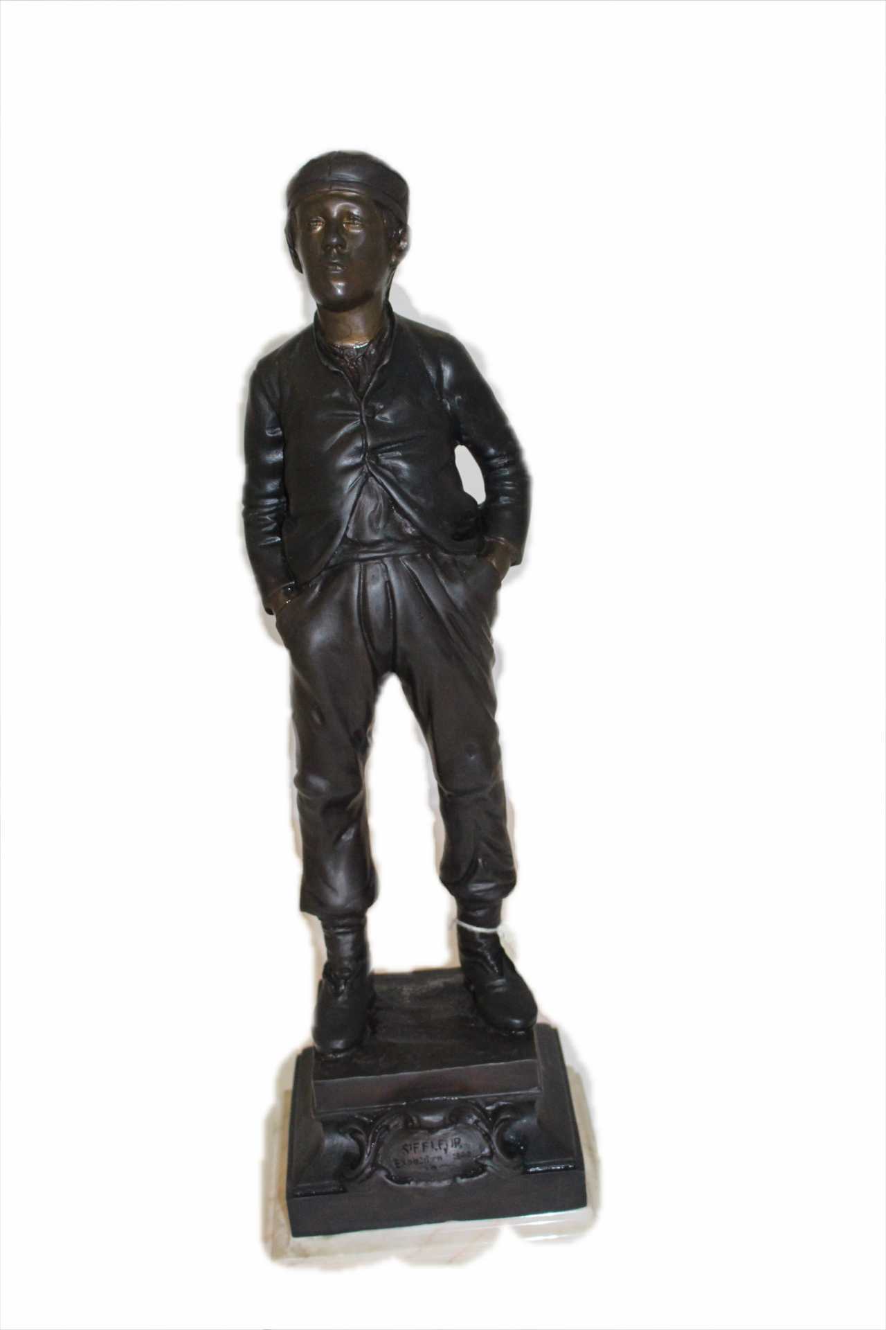 Boy standing Bronze Statue -  Size: 7.5"L x 7.5"W x 23.5"H. 