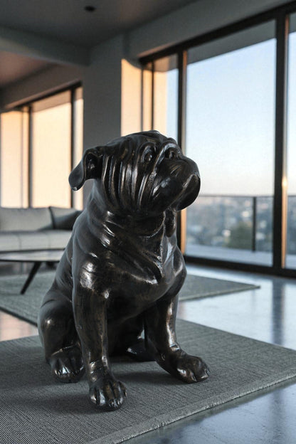 Aluminum Bulldog Statue with Sitting Pose and Wrinkled Detail 21" x 11" x 23"H