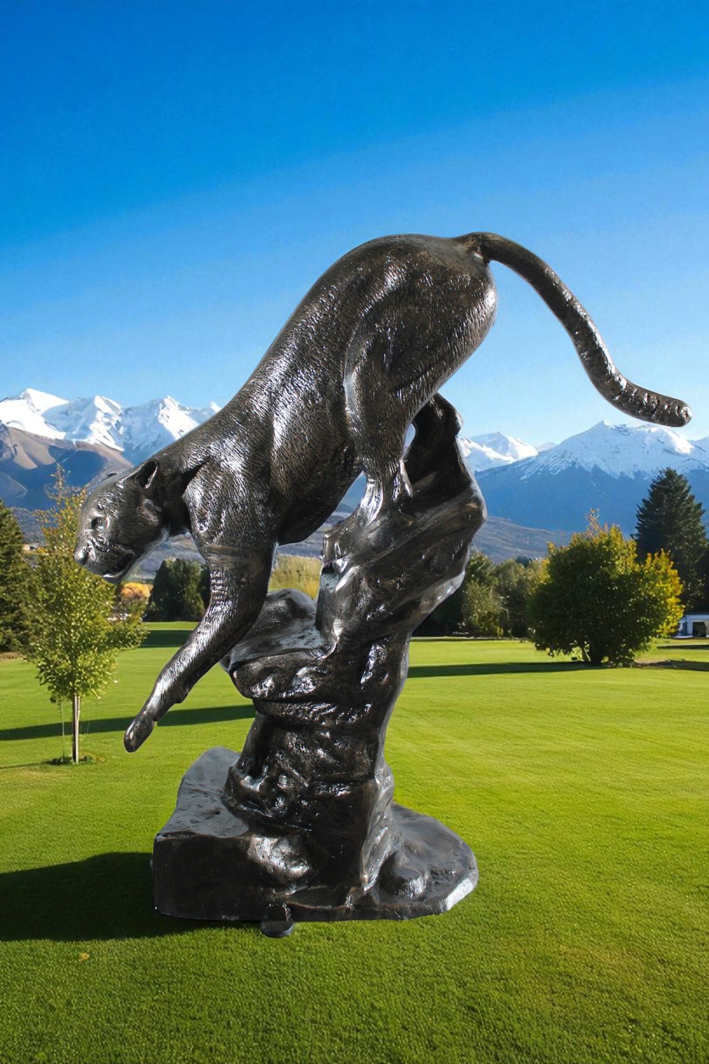 Aluminum Panther Cugar Climbing Rock Statue with Striking Detail 44 x 20 x 50"H