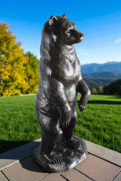 Giant Aluminum Bear Statue Standing Upright on Forest Base 20" x 23" x 61"H