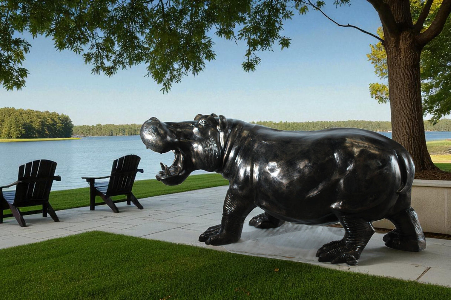 Giant Aluminum Hippopotamus Statue with Open Mouth Display 61" x 32" x 32"H