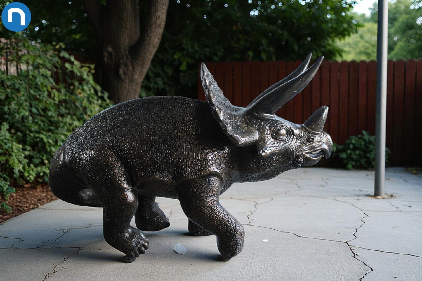 Giant Aluminum Triceratops Dinosaur Statue in Walking Pose 57" x 26" x 35"H
