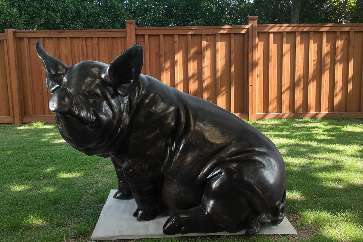 Large Sitting Pig Aluminum Statue with Realistic Details 43" x 27" x 35"H