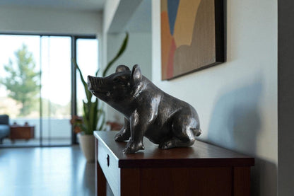 Playful Pig Sitting Statue Aluminum Animal Décor 42" x 14" x 15"H