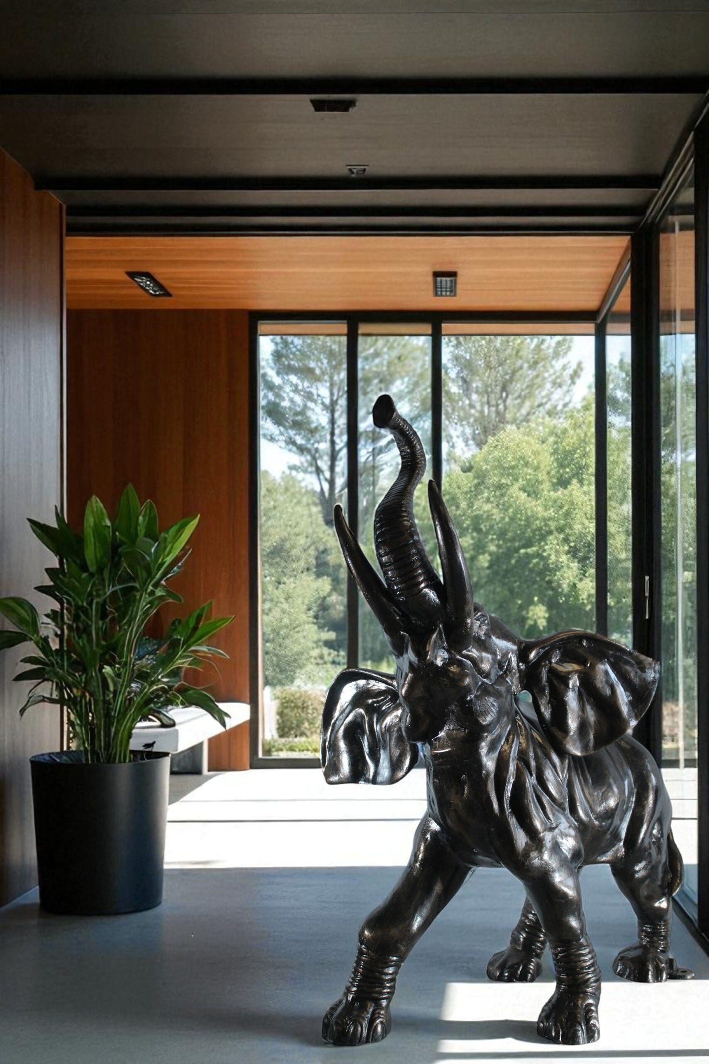 Majestic Aluminum Elephant Statue with Raised Trunk 33" x 25" x 44"H