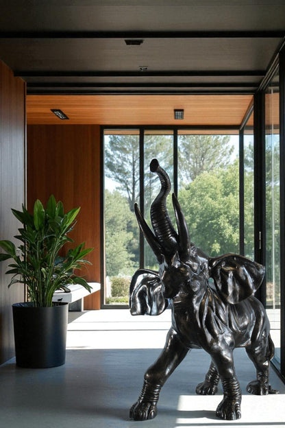 Majestic Aluminum Elephant Statue with Raised Trunk 33" x 25" x 44"H