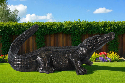 Aluminum Alligator Statue with Raised Tail and Textured Skin 36" x 15" x 13"H