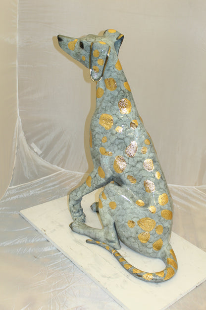 Pair of Golden Pleated Dalmatians Sitting Bronze Statue -  21"L x 16"W x 35"H. 