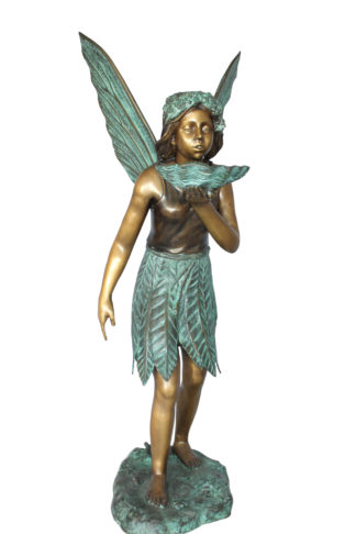 Angel holding a shell Bronze Statue - Fountain -  Size: 18"L x 12"W x 43"H.