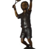 Boy Playing Tennis Bronze Statue -  Size: 12"L x 8"W x 25"H.