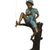 Boy Sitting on a Tree and Fishing Bronze Statue -  Size: 36"L x 21"W x 37"H.