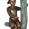 Boy Sitting on a Tree with Mailbox Bronze Statue -  Size: 22"L x 23"W x 49"H.