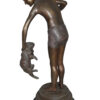 Boy holding a Dog and a Bird Bronze Statue -  Size: 15"L x 15"W x 36"H.