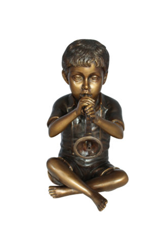 Boy with Flute fountain bronze statue -  Size: 7"L x 11"W x 14"H.