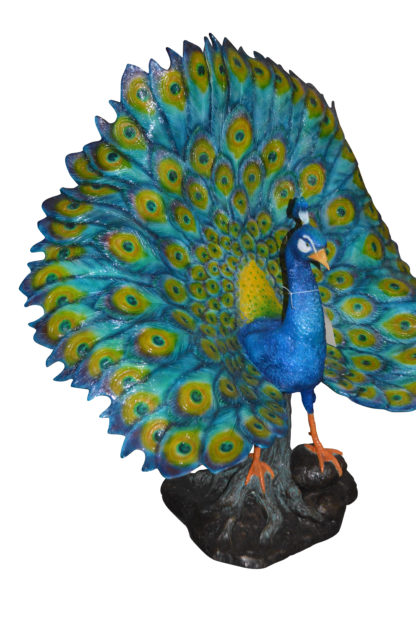 Colorful Peacock Bronze Statue -  Size: 24"L x 39"W x 35"H.