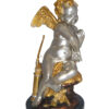 Cupid Girl On A Rock Bronze Statue  -  Size: 20"L x 15"W x 25"H.